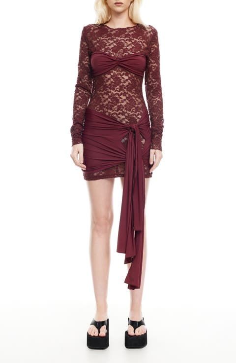 Midnight Long Sleeve Semisheer Lace Minidress