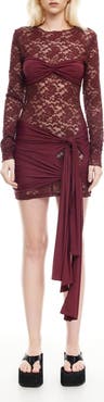 LIONESS Midnight Long Sleeve Semisheer Lace Minidress