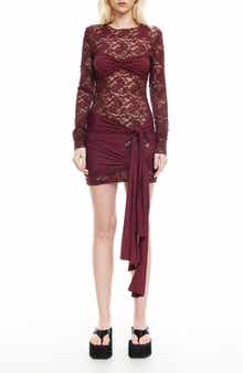 Midnight Long Sleeve Semisheer Lace Minidress