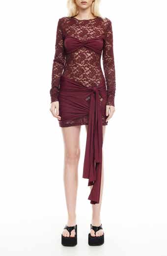 Midnight Long Sleeve Semisheer Lace Minidress