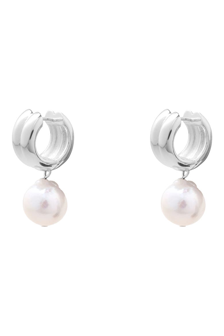 Eve Drop Hoop Earrings, Main, color, SILVER PLATED