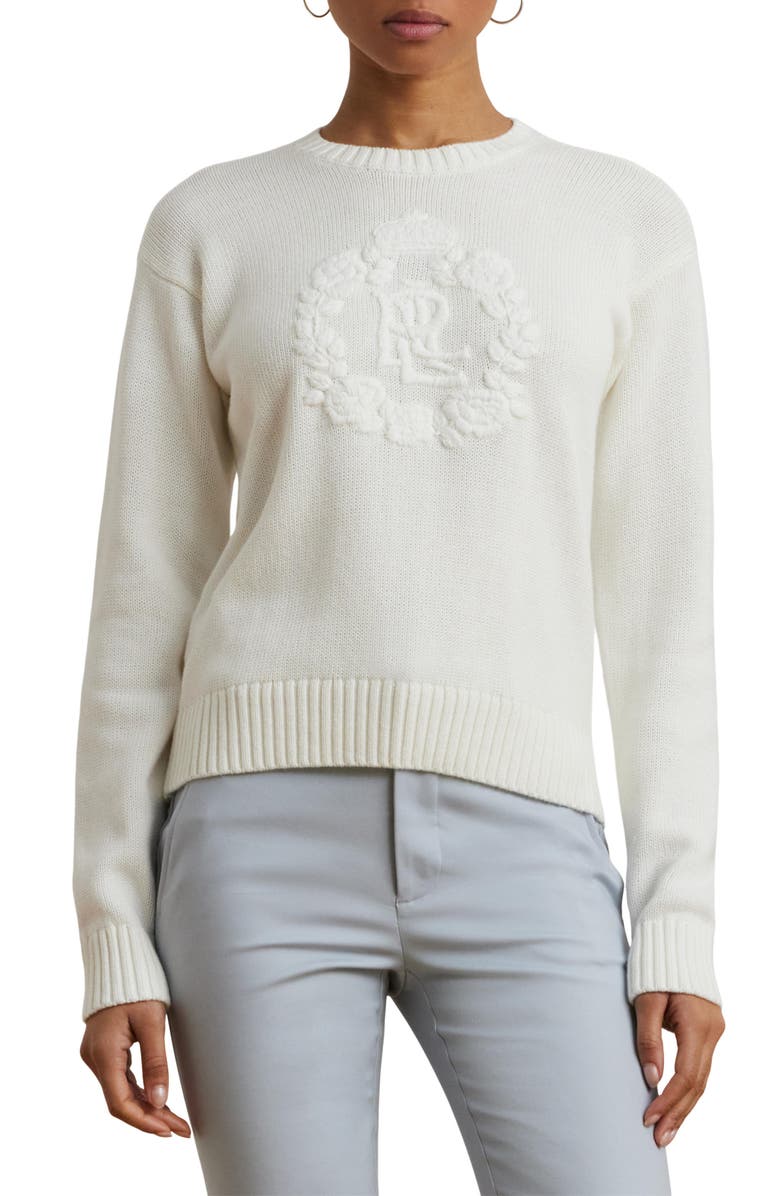 Lauren Ralph Lauren Floral Logo Combed Cotton Sweater, Main, color, 