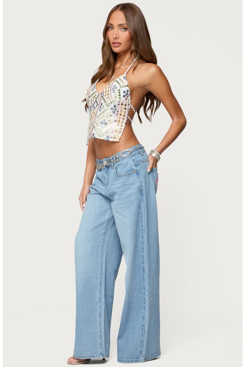 Embroidered Sequin Open Back Top, Alternate, color, MIX
