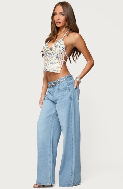 Edikted Embroidered Sequin Open Back Top In Multi