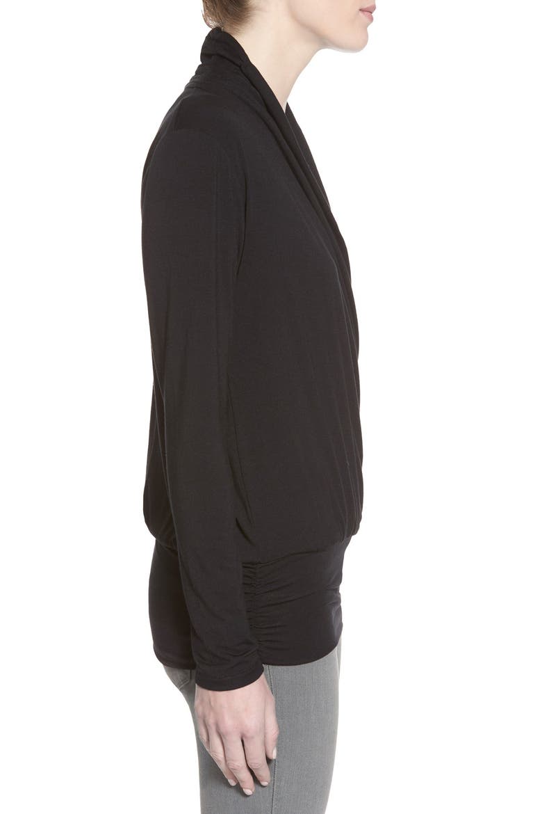 'Angela' Long Sleeve Wrap Front Top, Alternate, color, BLACK