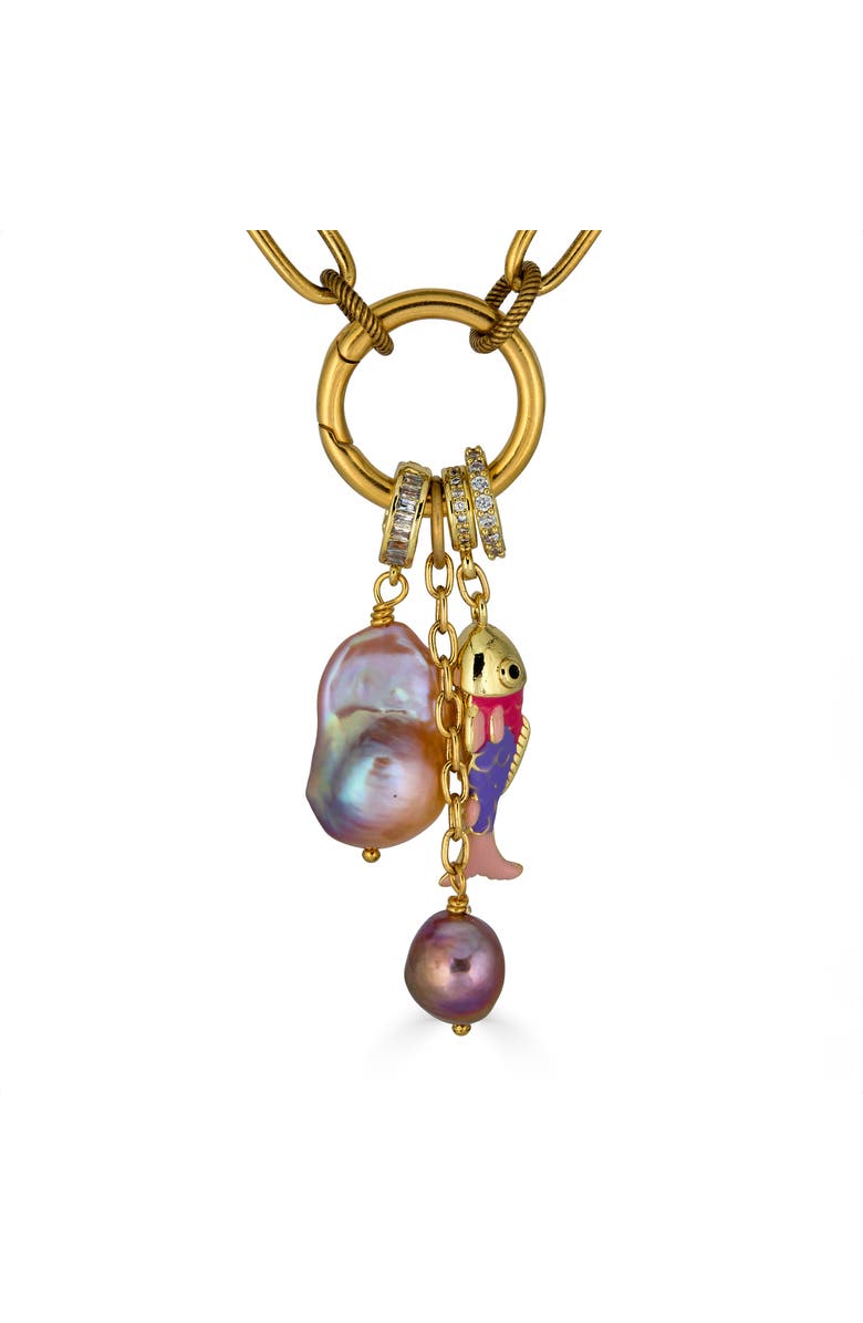 Loni Paul Jewelry Peach Baroque Pearl Charm Cluster Necklace, Alternate, color,