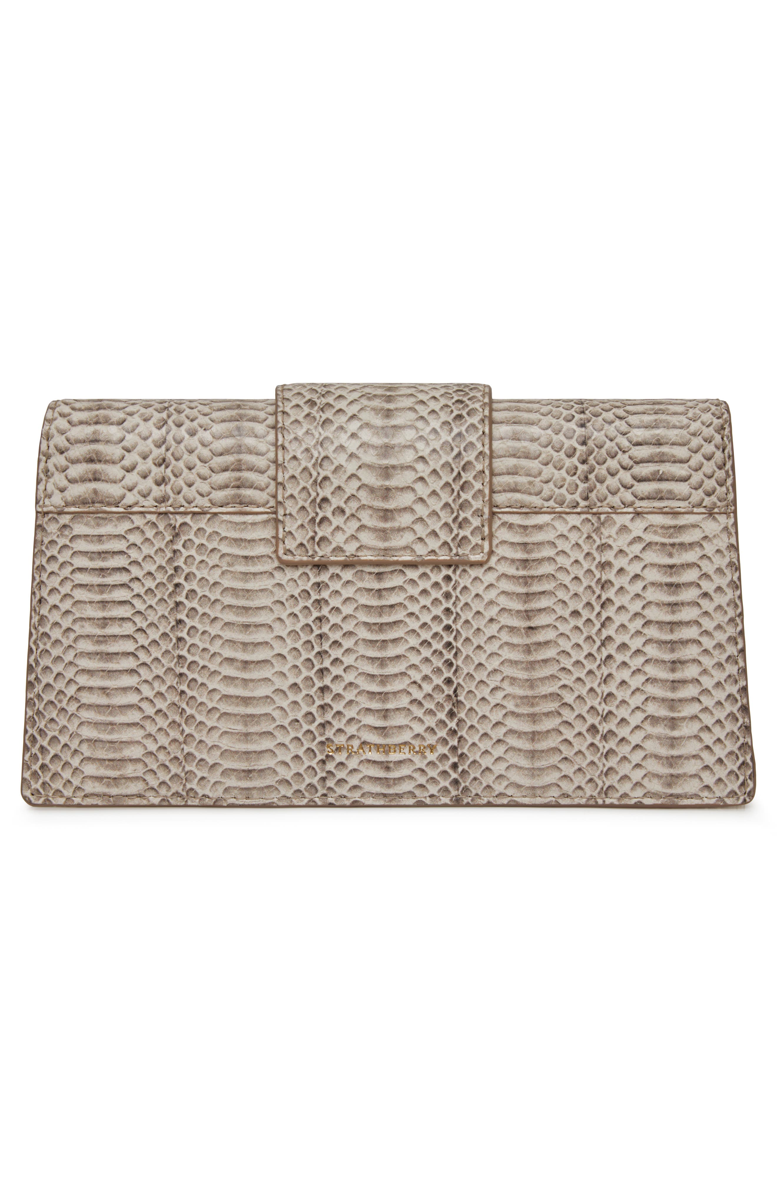 Crescent Snakeskin Embossed Leather Wallet on a Chain, Alternate, color, VANILLA