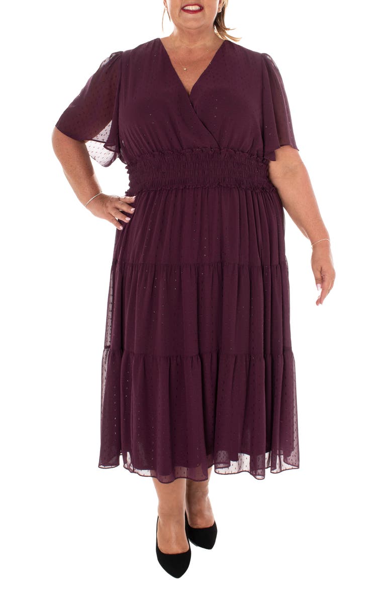 Dot Chiffon Tiered Maxi Dress, Main, color, EGGPLANT