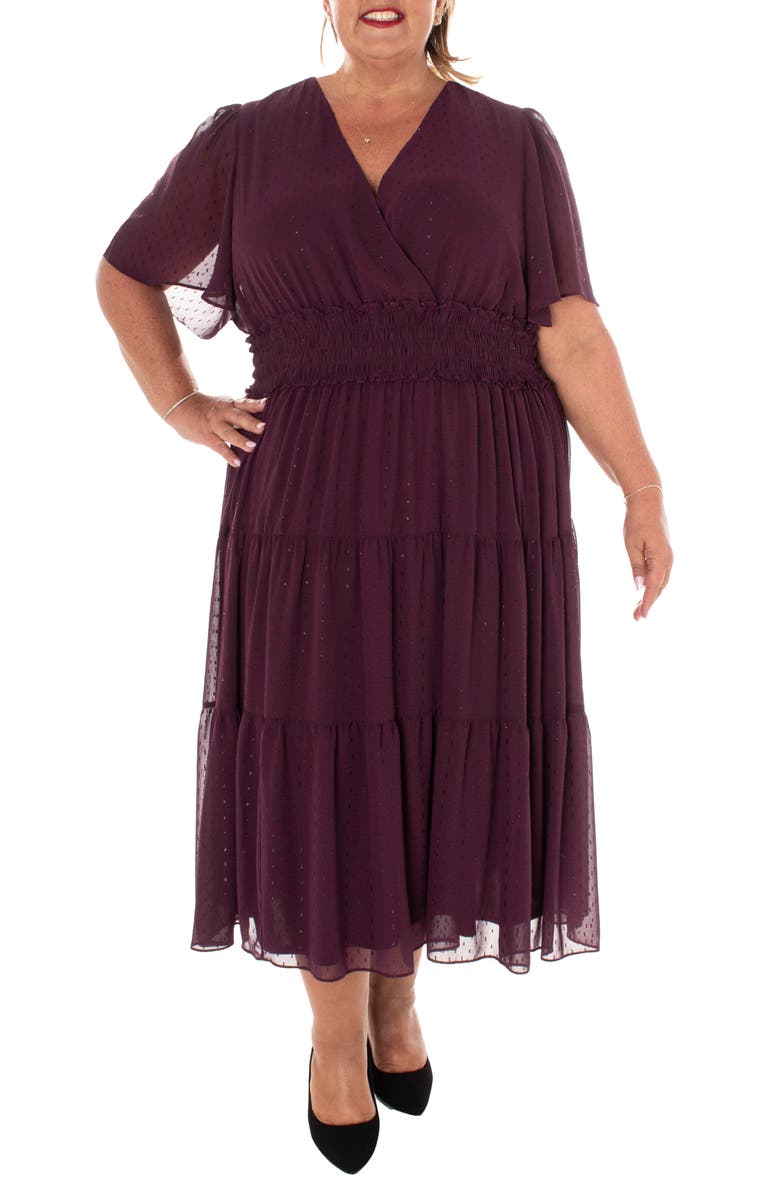 Taylor Dresses Dot Chiffon Tiered Maxi Dress, Main, color, 