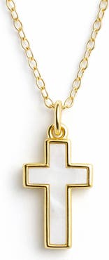Argento Vivo Sterling Silver Mother-of-Pearl Cross Pendant Necklace