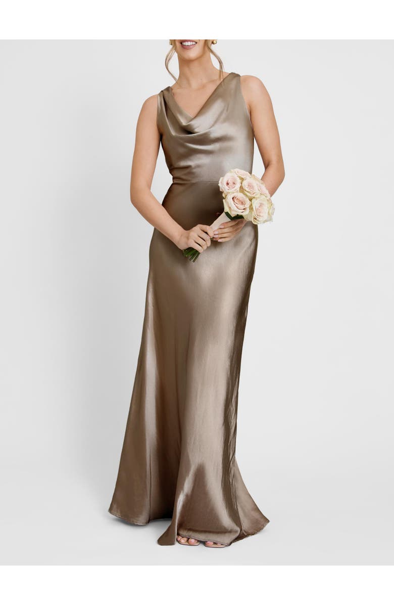 Six Stories Cowl Front Satin Bridesmaid Dress, Alternate, color, Truffle