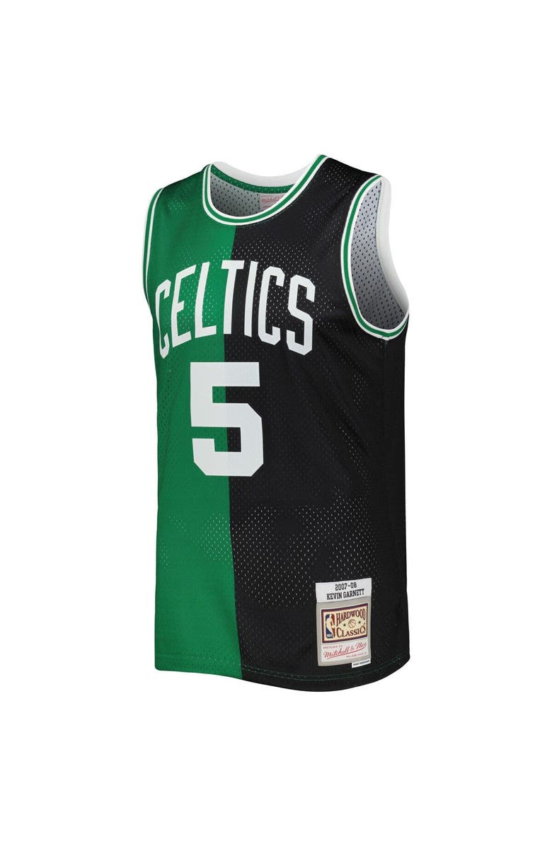 Mitchell & Ness Men's Mitchell & Ness Kevin Garnett Black/Kelly Green Boston Celtics Hardwood Classics 2007-08 Split Swingman Jersey, Alternate, color, Black