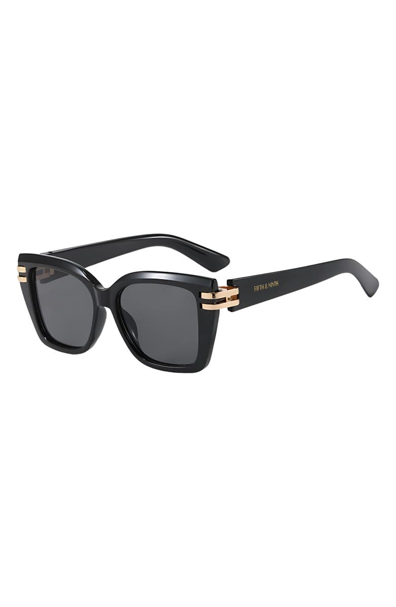 Fifth & Ninth Paige 48mm Polarized Small Geometric Sunglasses, Alternate, color, Black / Black