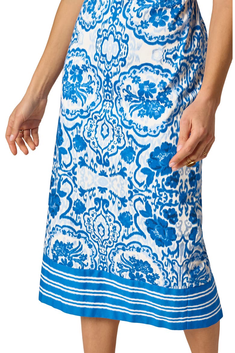 Floral Print Column Midi Dress, Alternate, color, BLUE/ WHITE