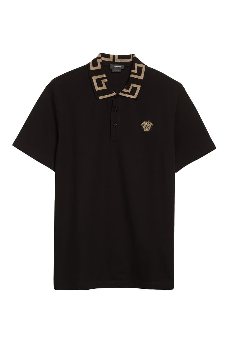 Greco Collar Cotton Piqué Polo, Alternate, color, BLACK