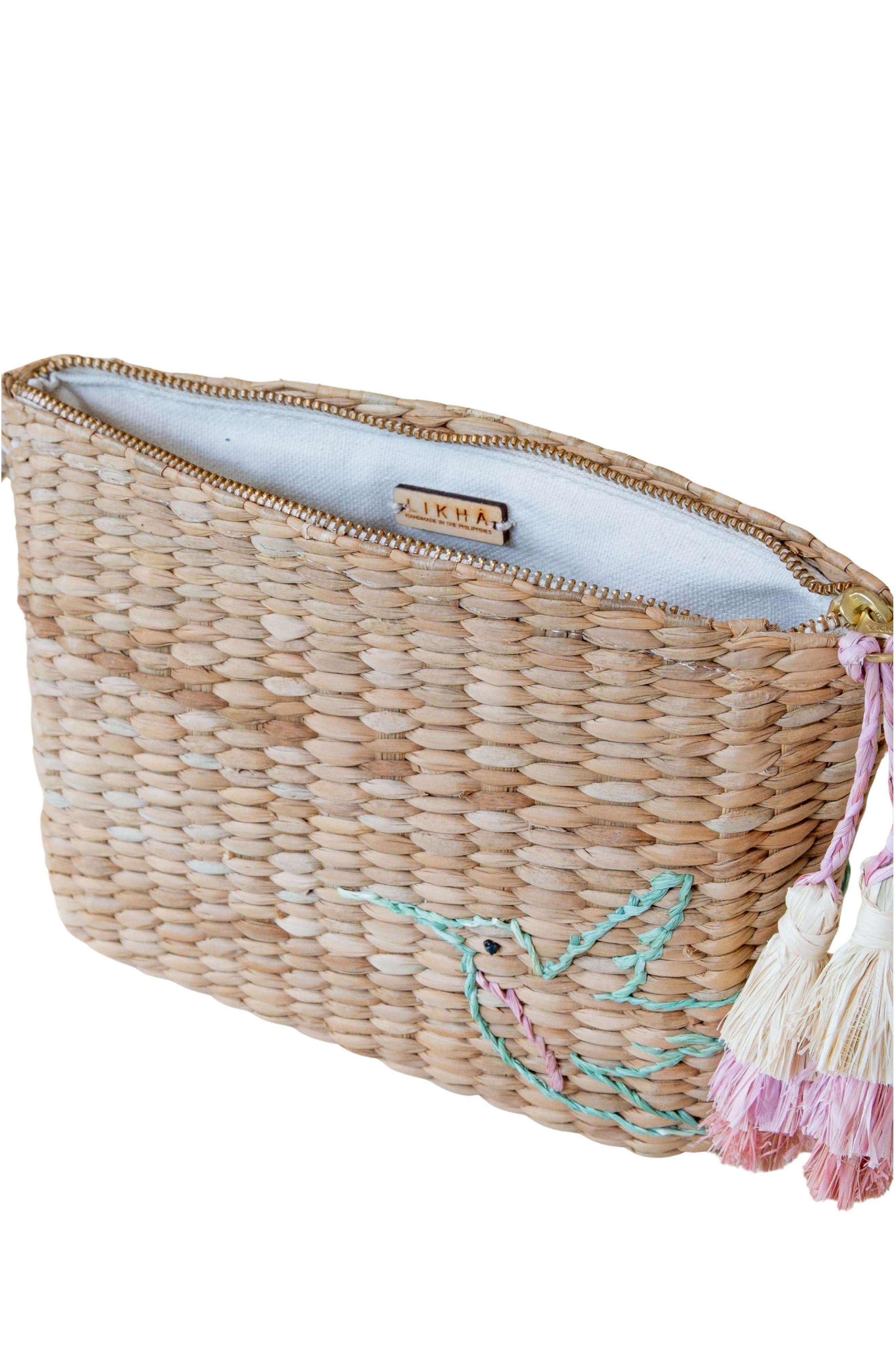 LIKHA Hummingbird Embroidered Straw Pouch, Alternate, color, 