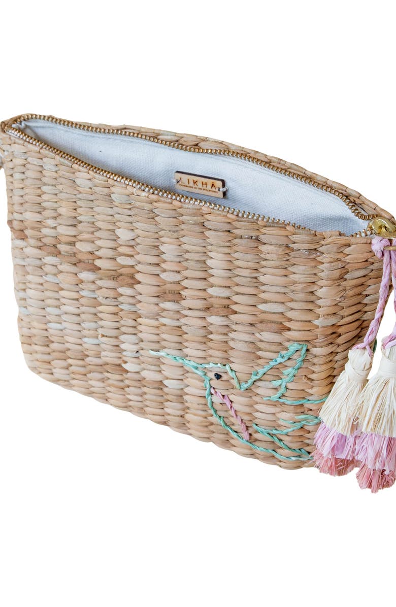 LIKHA Hummingbird Embroidered Straw Pouch, Alternate, color,