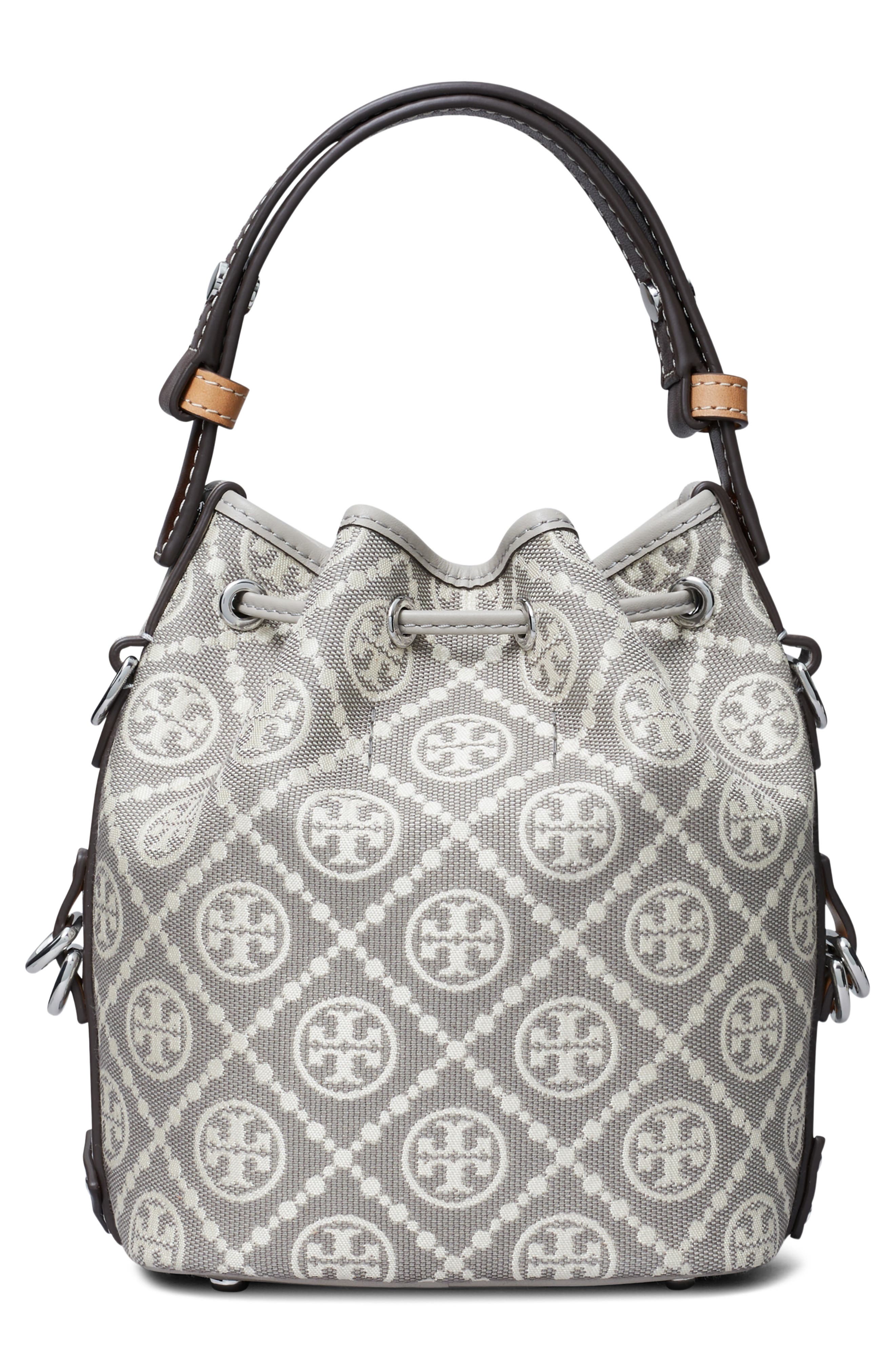 Tory Burch Mini T Monogram Jacquard Utility Bucket Bag, Alternate, color, Gray