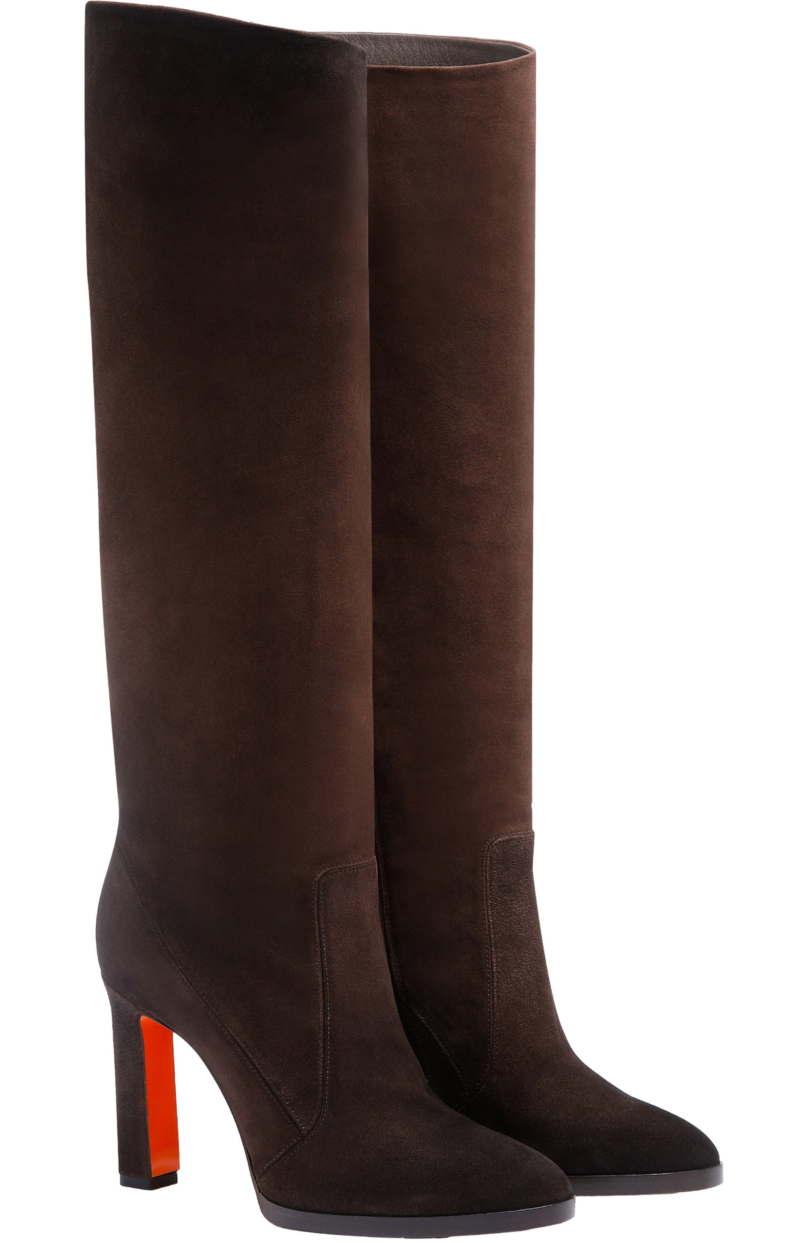 Santoni Women's suede high-heel boot, Alternate, color, Brown