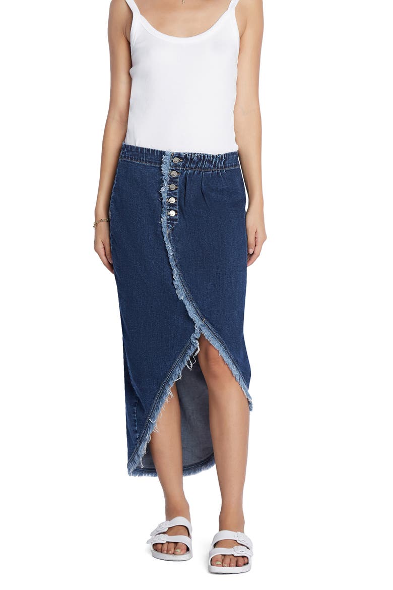 Button Front Denim Faux Wrap Skirt, Alternate, color, SHADY BLUE