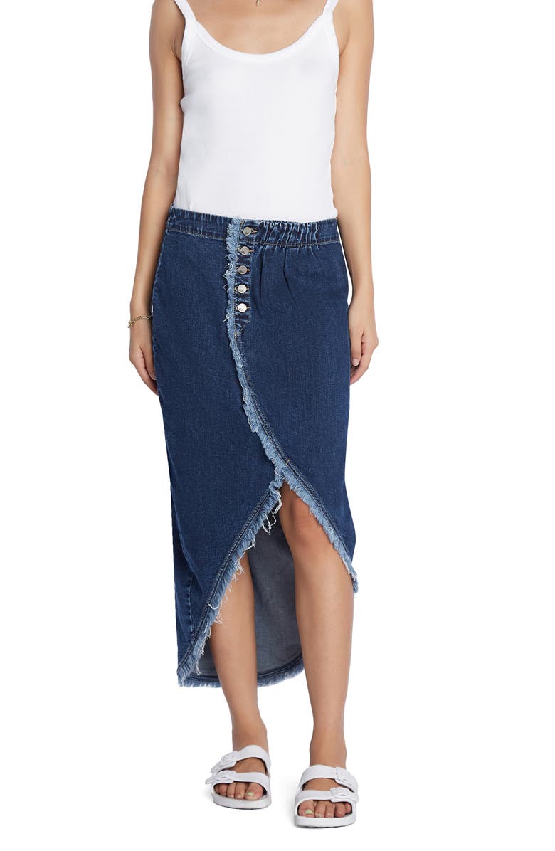 Wash Lab Denim Button Front Denim Faux Wrap Skirt, Alternate, color, Shady Blue
