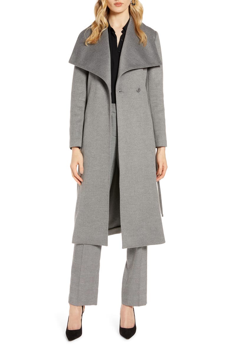 Wide Collar Brushed Wrap Coat, Alternate, color, LIGHT GREY