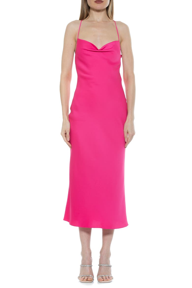 Dionee Draped Cowl Neck Midi Dress, Main, color, HOT PINK