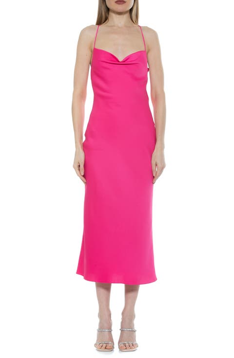 Dionee Draped Cowl Neck Midi Dress