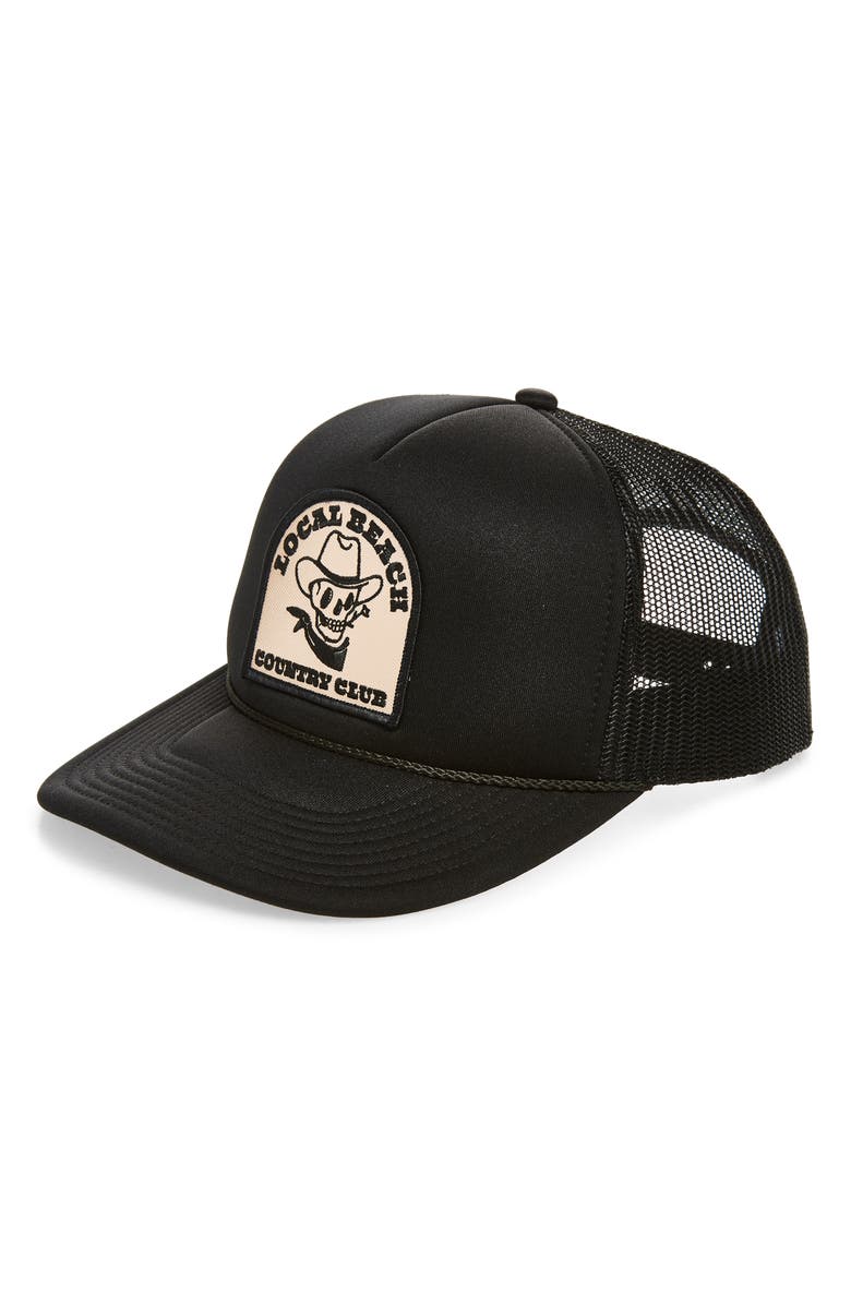 Local Beach Country Club Trucker Hat, Main, color, Black