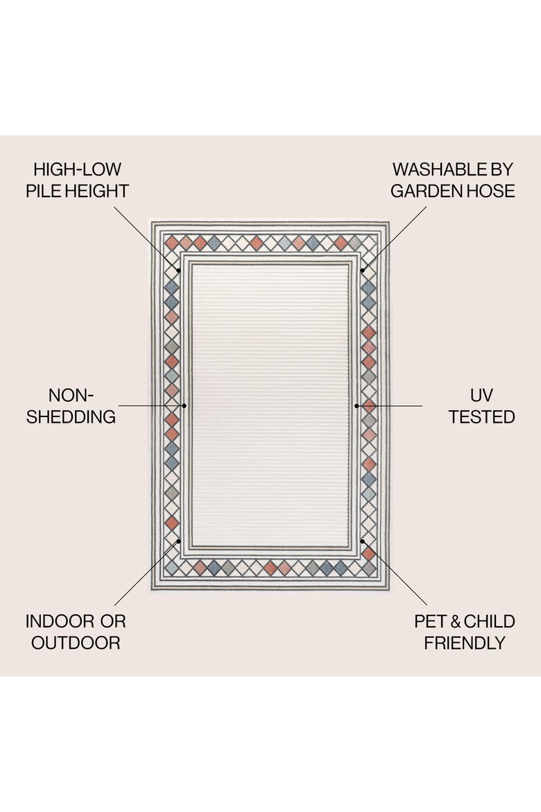 Sebastian High-Low Modern Diamond Border Indoor/Outdoor Area Rug, Alternate, color, Ivory/Beige
