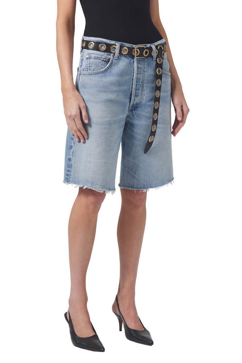 Ayla High Waist Baggy Long Denim Shorts, Main, color, GEMINI