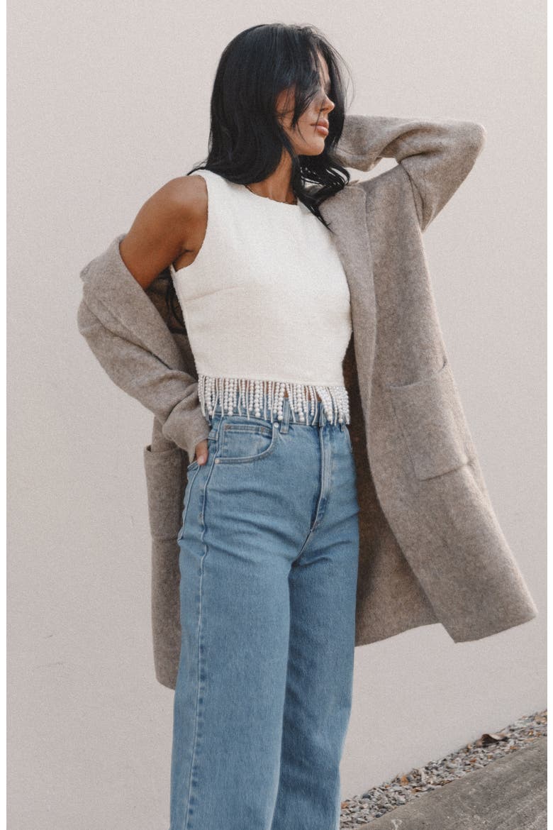 Skylar Open Front Longline Cardigan, Alternate, color, TAUPE