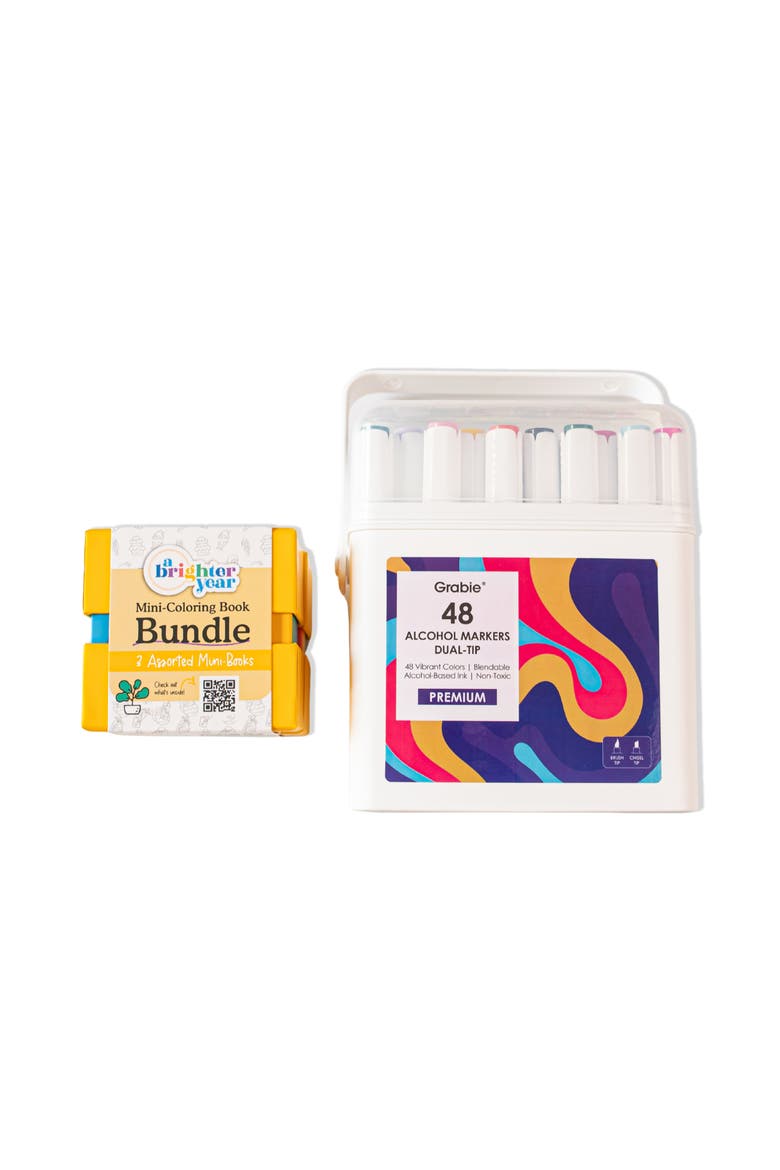 3-Piece Mini Adult Coloring Book + Markers Bundle, Main, color, Multicolor