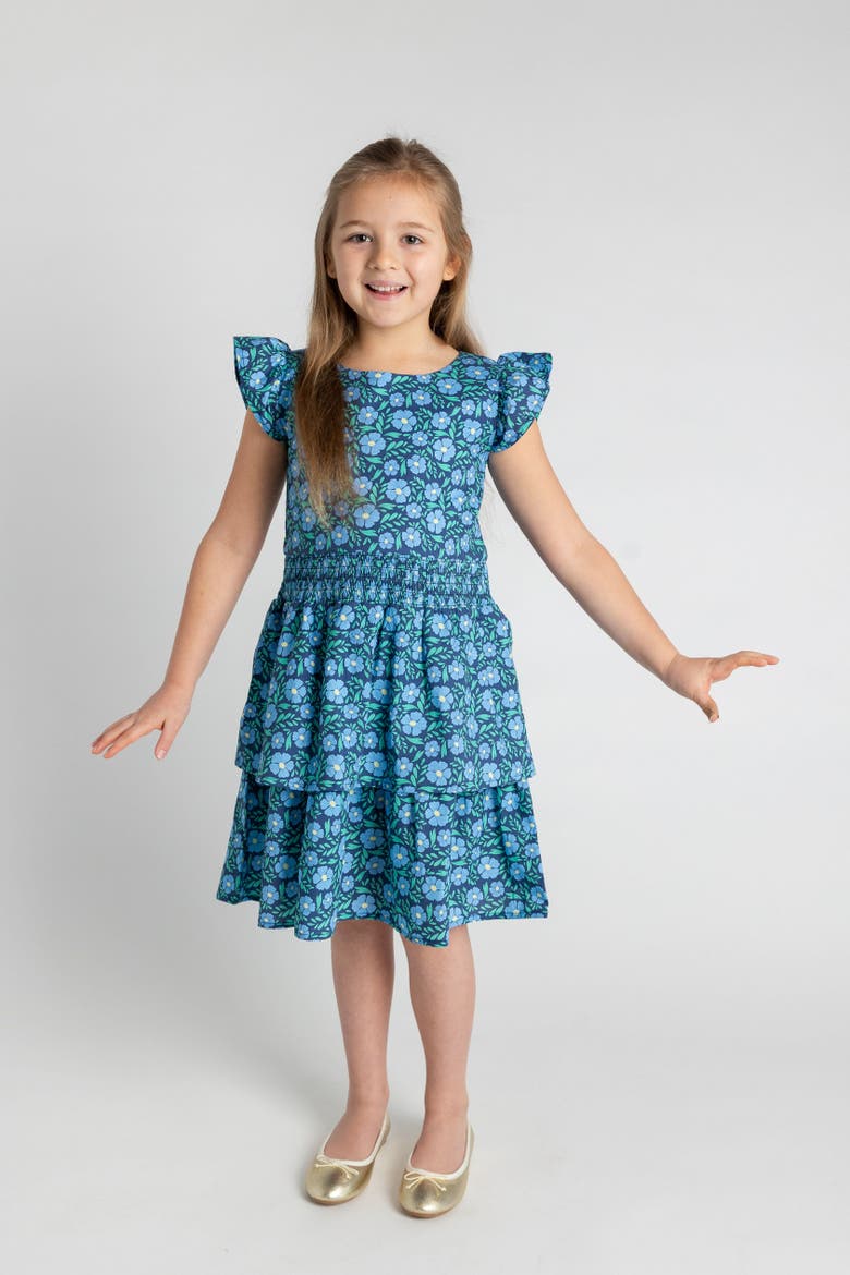 Floral Print Dress With Waist Ruching, Alternate, color, Blue Floral