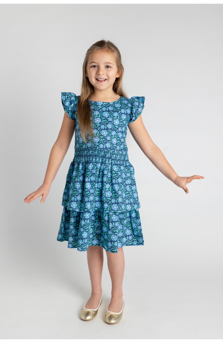 Florence Eiseman Floral Print Dress With Waist Ruching, Alternate, color, Blue Floral