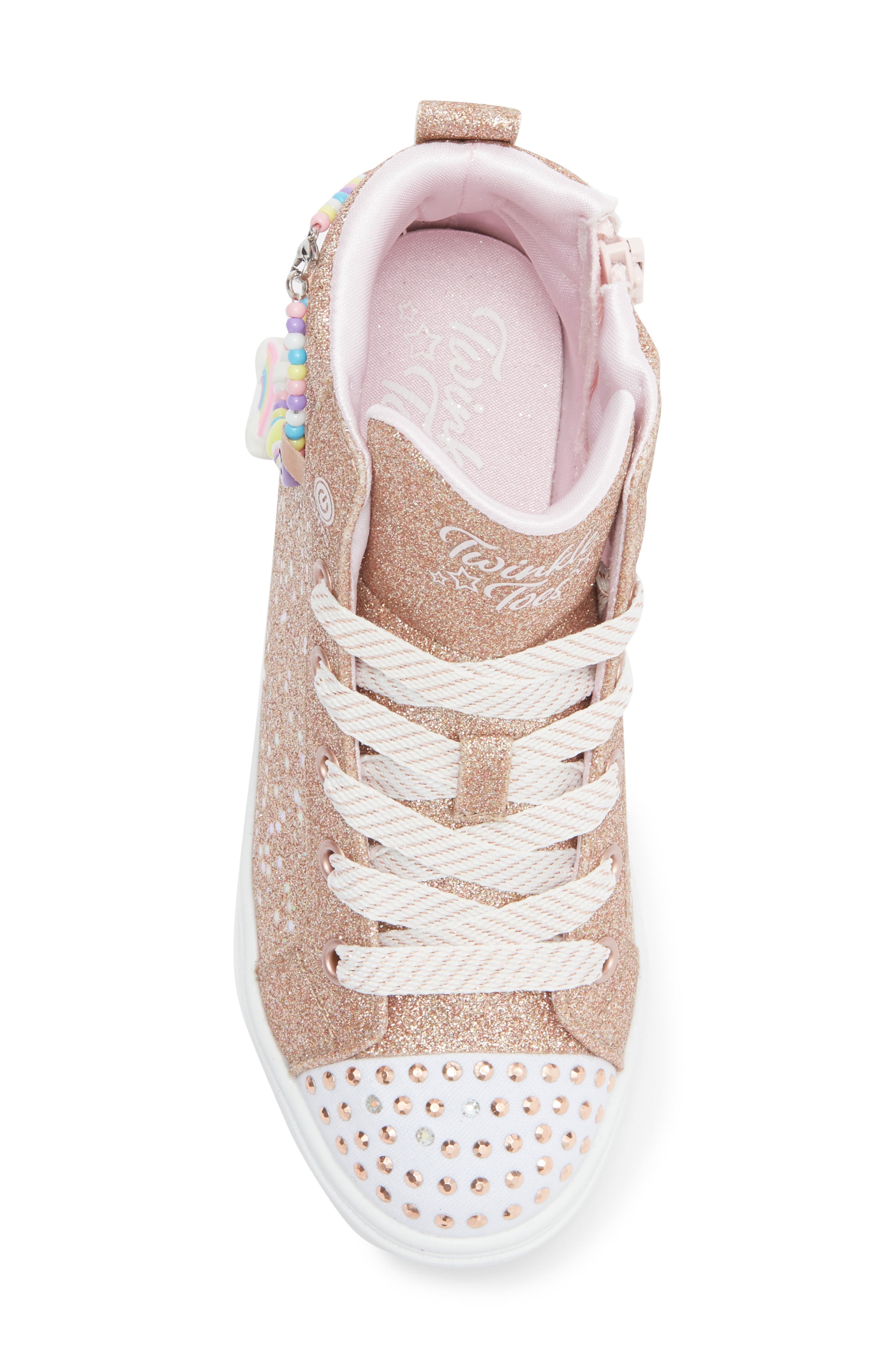 SKECHERS Kids' Twinkle Sparks Light-Up Glitter High Top Sneaker, Alternate, color, Rose Gold
