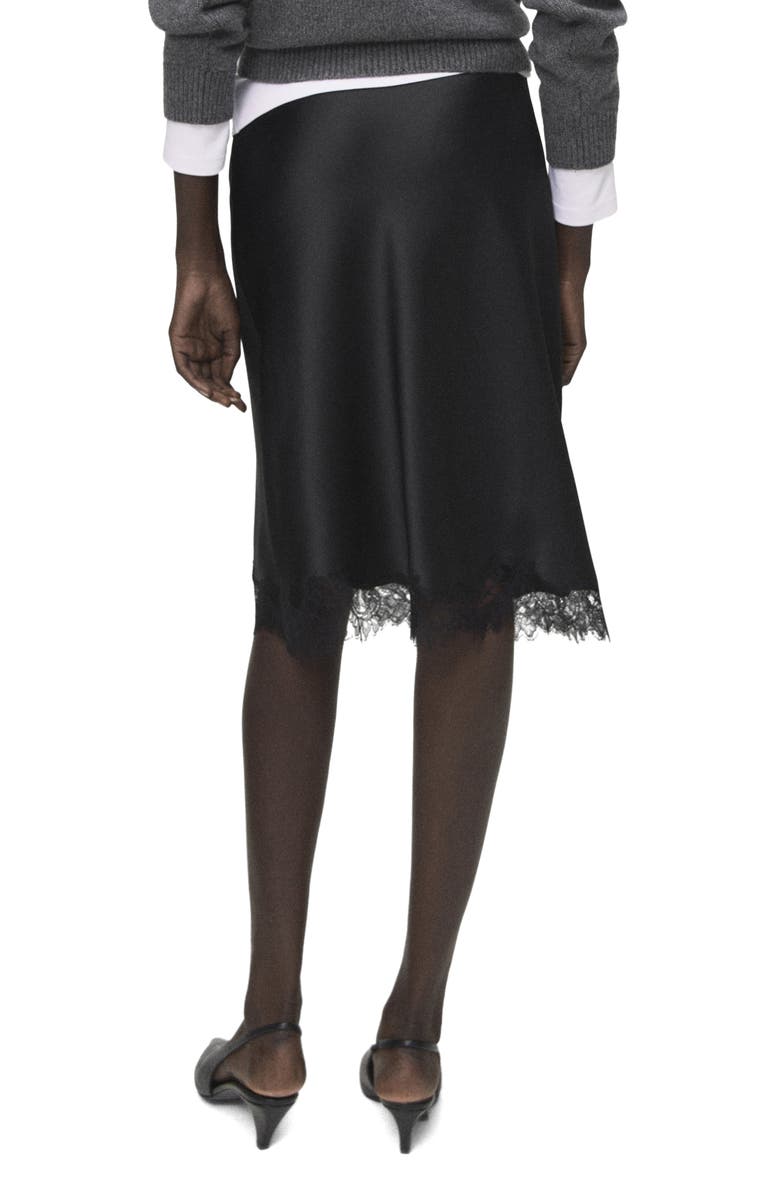 MANGO Lace Trim Satin Midi Skirt, Alternate, color, 