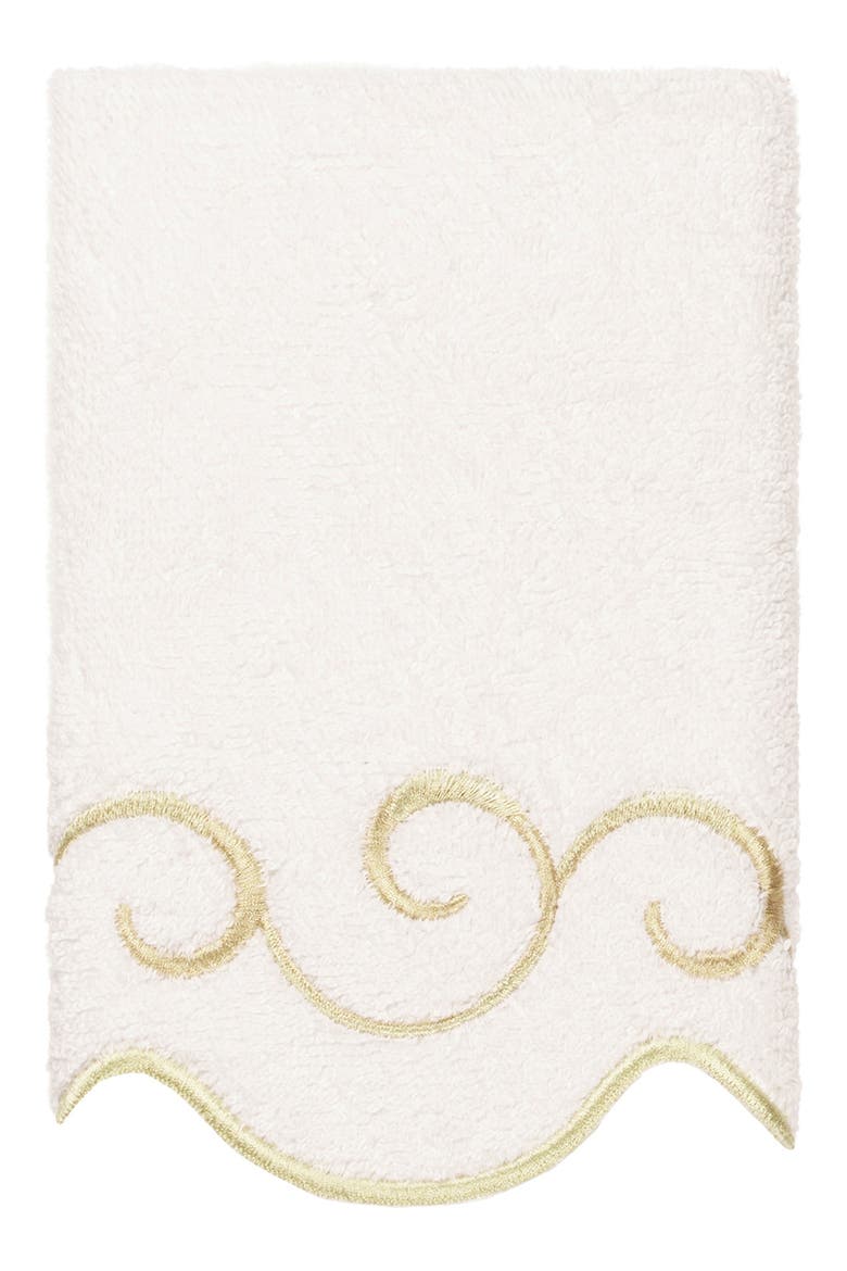 Simplicity Scalloped Scroll 3-Piece Turkish Cotton Towel Set, Alternate, color, WHITE/ BEIGE