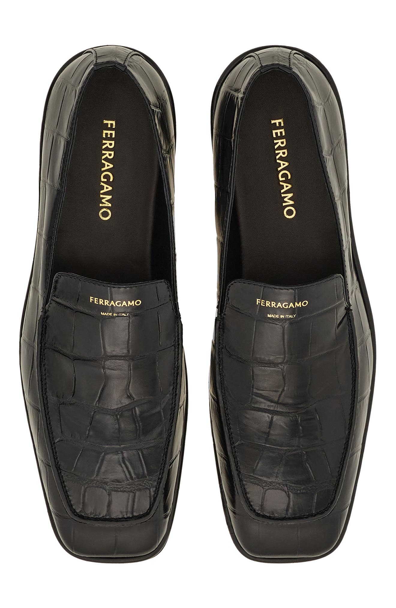 FERRAGAMO Croc Embossed Apron Toe Loafer, Alternate, color, 
