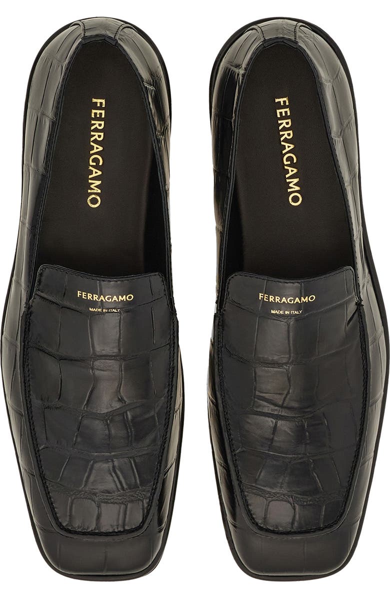 FERRAGAMO Croc Embossed Apron Toe Loafer, Alternate, color,