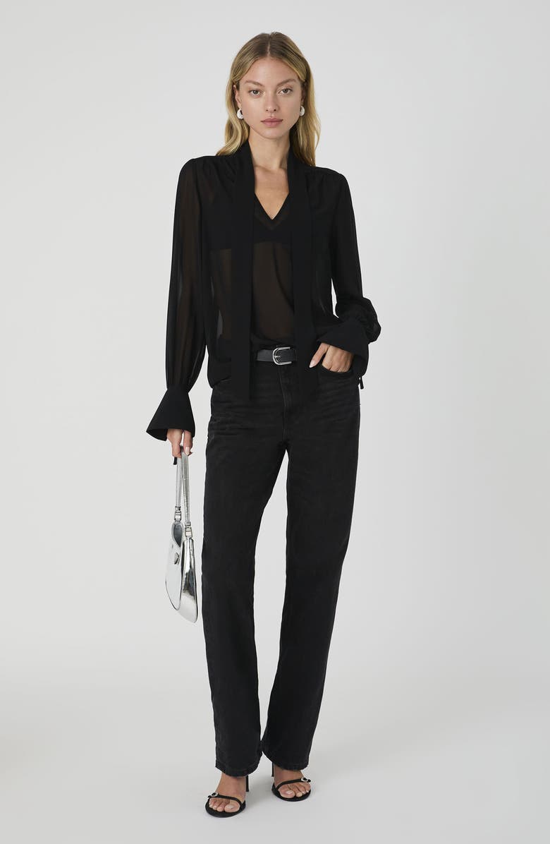 French Connection Eden Tie Neck Sheer Chiffon Top, Alternate, color,