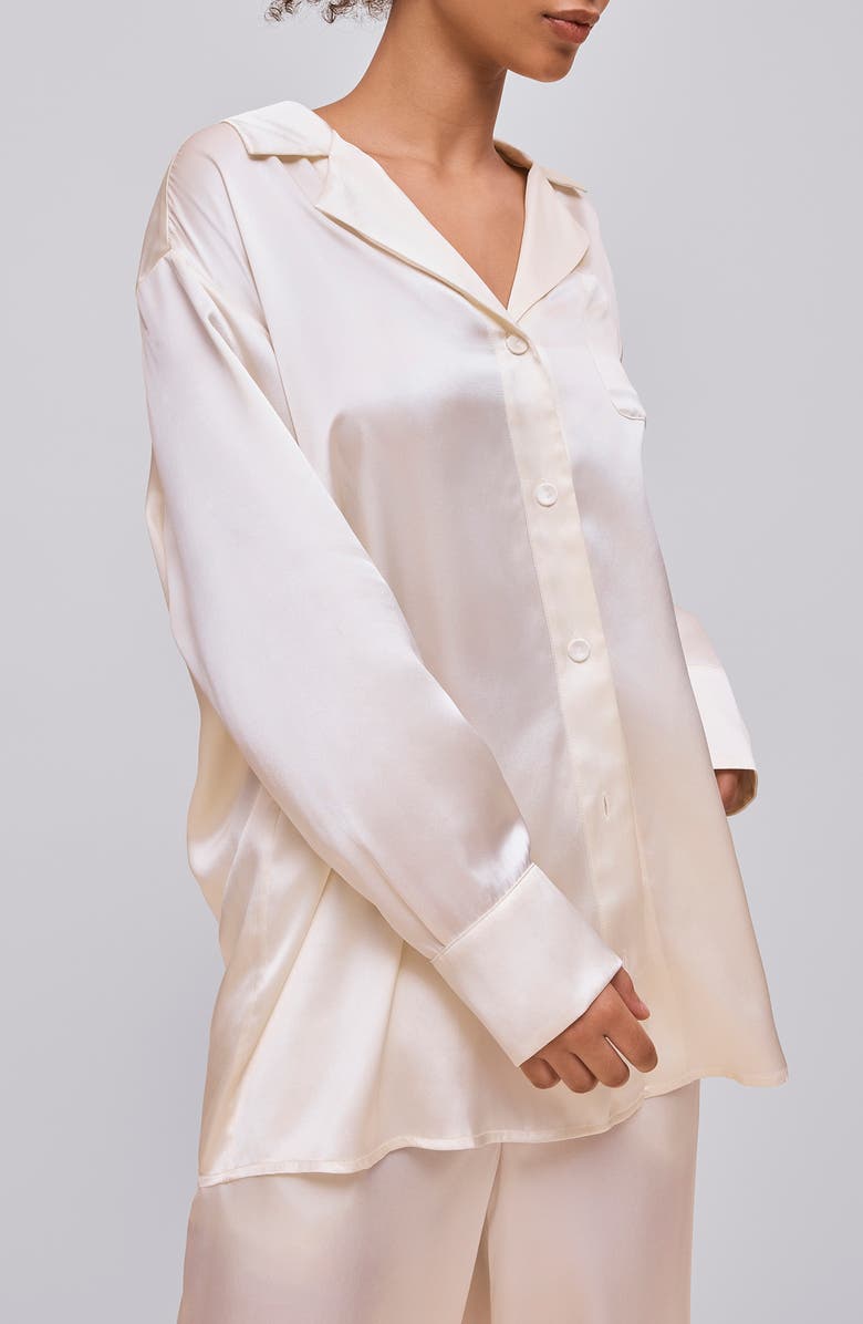 Papinelle Audrey Oversize Mulberry Silk Pajama Top, Alternate, color, White