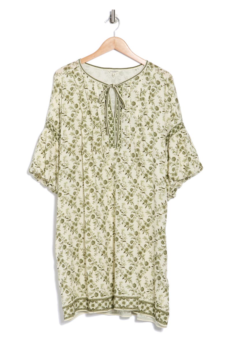 Puff Sleeve Dress, Alternate, color, CREAM/ GREEN FLORAL