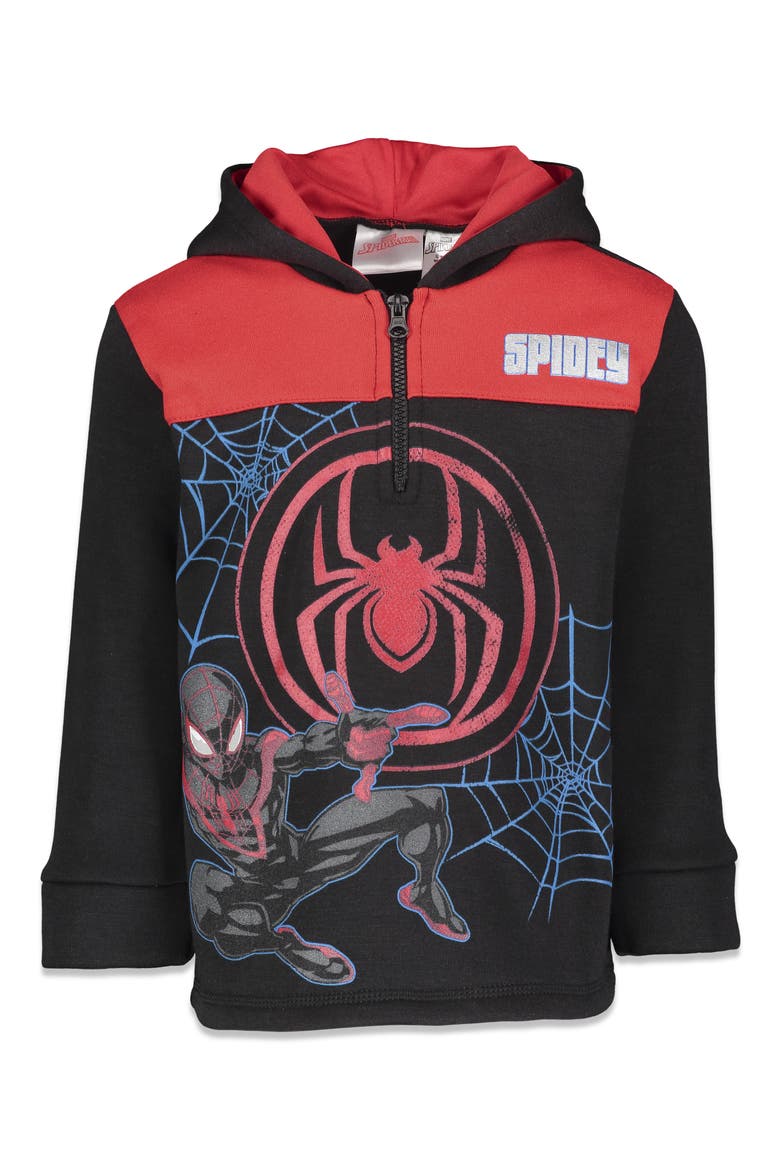 Spider-Man Fleece Quarter-Zip Hoodie, Main, color, Miles Morales Black