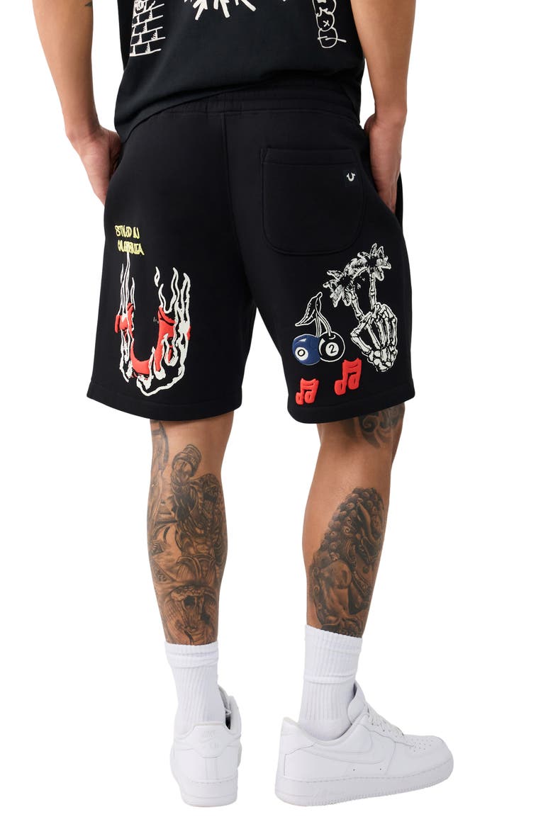 Sketched Logo Fleece Sweat Shorts, Alternate, color, JET BLACK