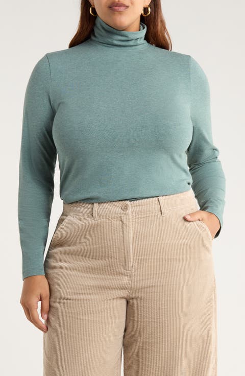 Landing Turtleneck Stretch Organic Cotton Top (Plus)