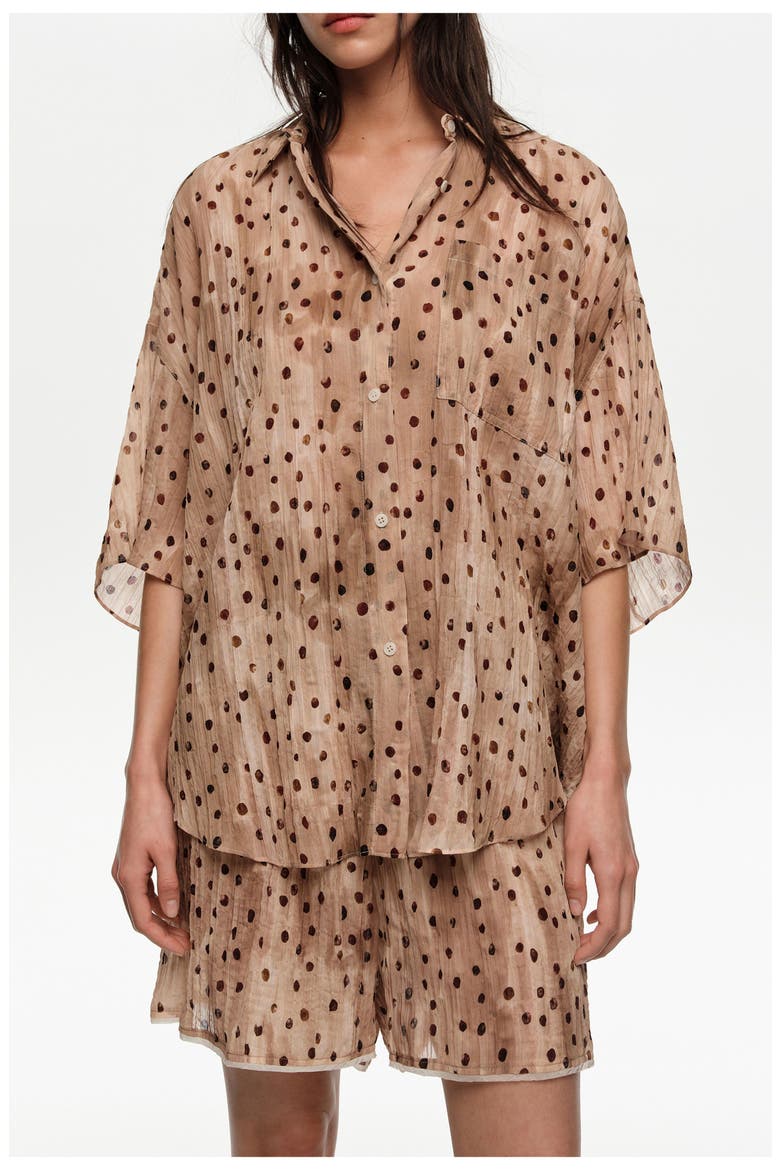 Dots Short-Sleeve Pleated Shirt, Alternate, color, WATERCOLOR DOTS
