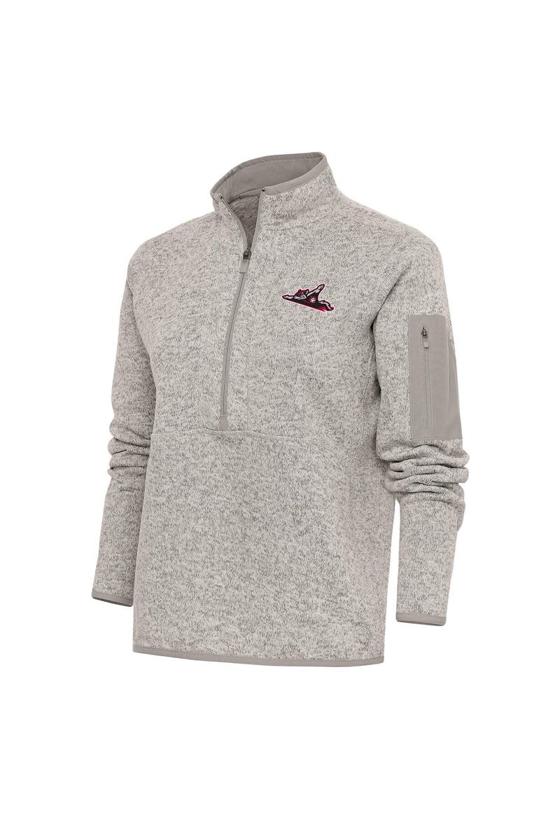 Women's Antigua  Oatmeal Richmond Flying Squirrels Fortune Half-Zip Pullover Jacket, Alternate, color, Oatmeal