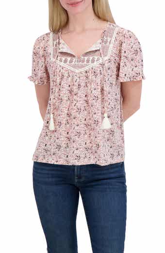 Split Neck Puff Sleeve Top
