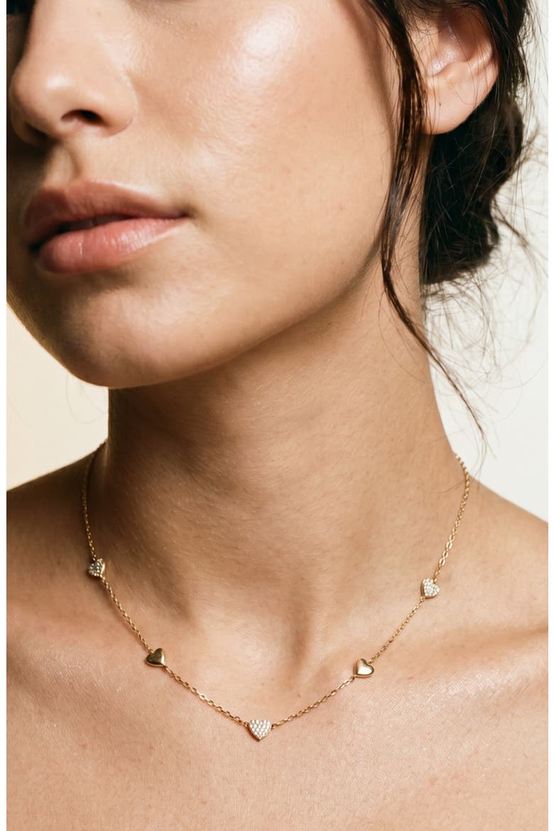 Pavé Heart Station Necklace, Alternate, color, GOLD